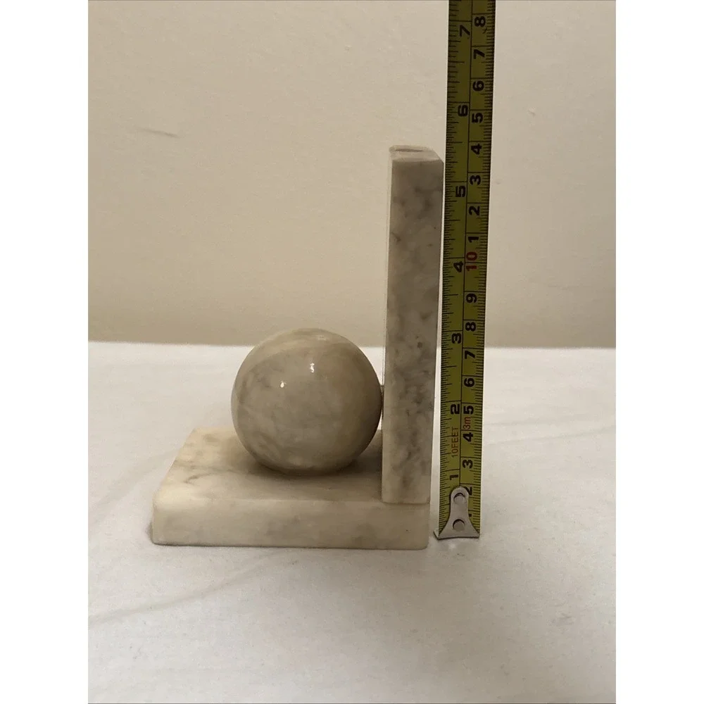 Vintage Marble Round Ball Bookend Handmade in Italy Mid Century Modern